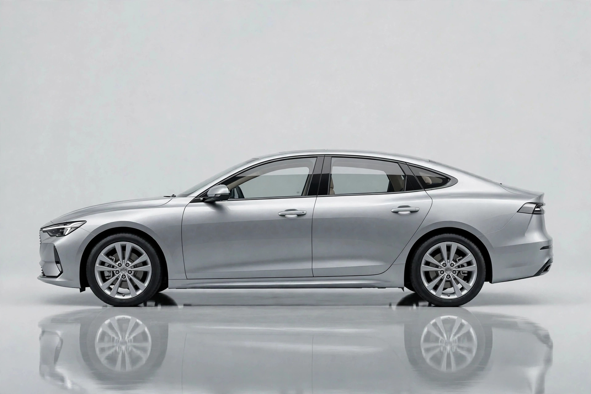 Silver sedan in side profile with 35% window tint